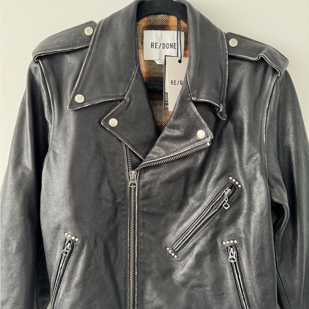 RE/DONE Black Leather Classic Moto Jacket - Picture 10 of 13